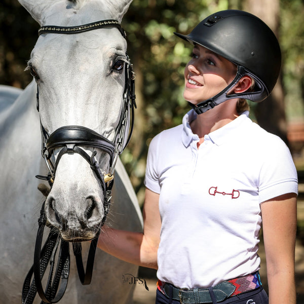 Polo feminina | branca e cereja