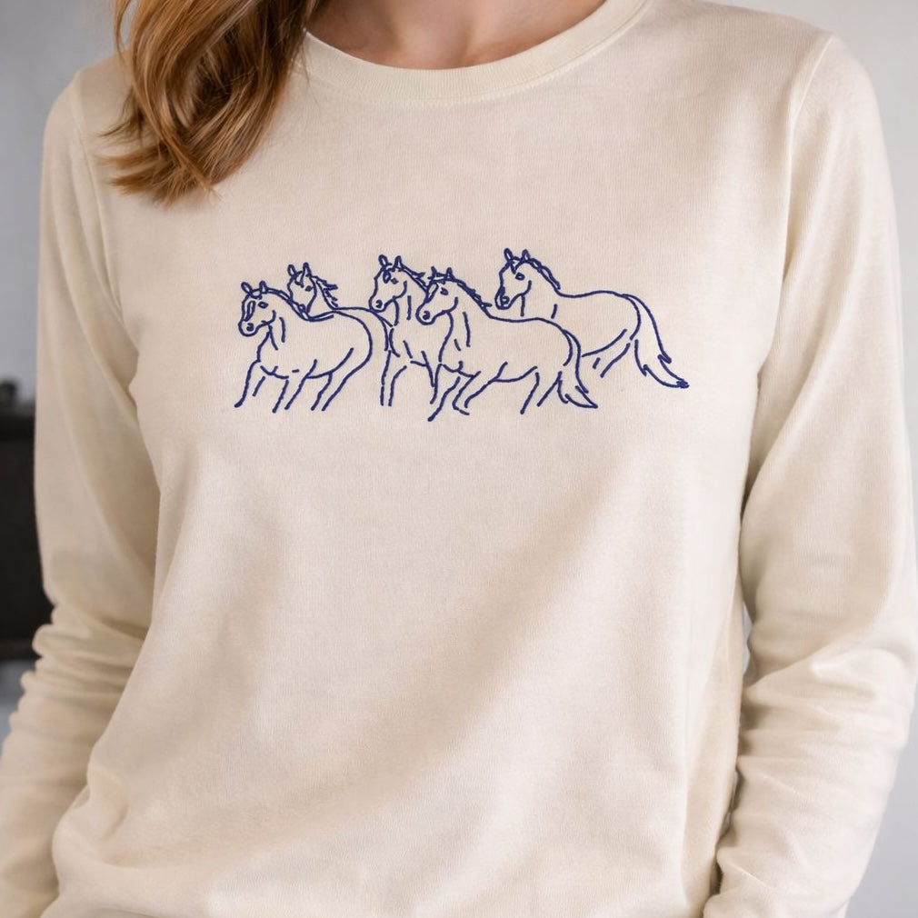 Tricot Cavalos Galopando | Off-White Marinho
