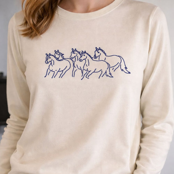 Tricot Cavalos Galopando | Off-White Marinho