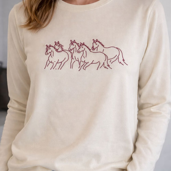 Tricot Cavalos Galopando | Off-White Cereja