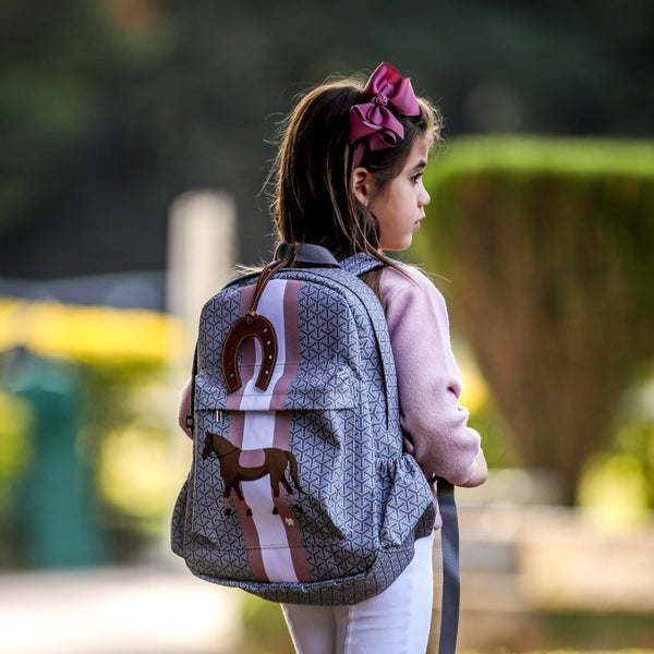 Mochila cavalo | cinza e rosa